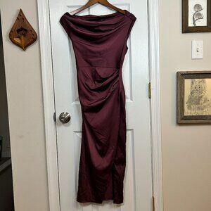 ABERCROMBIE & FITCH COWL NECK MIDI DRESS WITH GATHERED WAIST